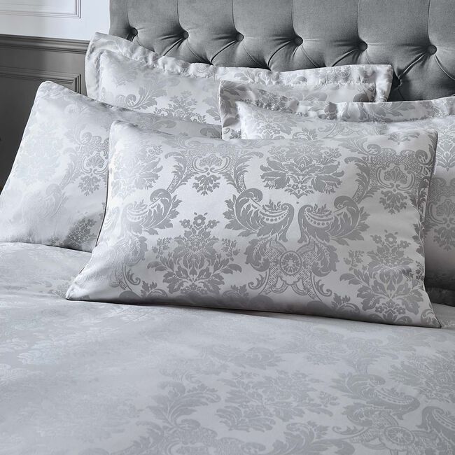 CATHERINE LANSFIELD SUPERKING DUVET COVER Damask Jacquard Silver 