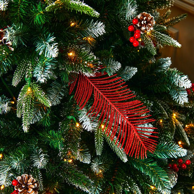 Red Christmas Glitter Fern & Feather Pick