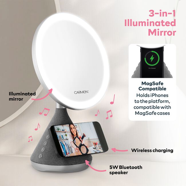 Carmen 3 in 1 LED MIrror WIth Bluetooth Speaker