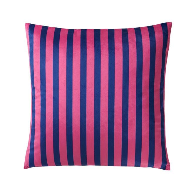 Indoor Outdoor Floral Stripe Navy Cushion 