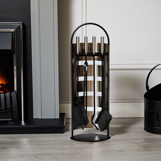 Silver Flame Fireplace Set 