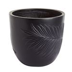 LEAF DESIGN Medium Black Washed Fibre Clay Pot