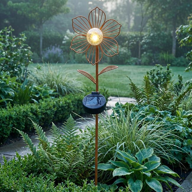 60CM SOLAR METAL FLOWER Garden Stake Orange