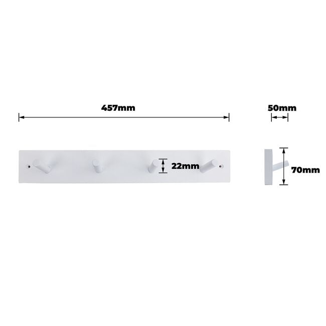 4 Hook White Wooden Board