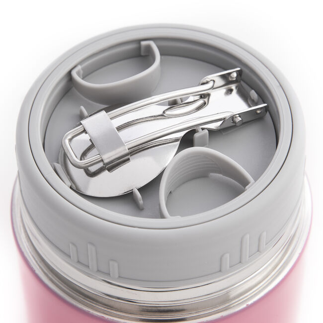 Stainless Steel Pink Soup Flask with Spoon 470ml
