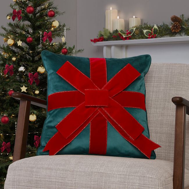 Christmas Bow Green Cushion 45cm x 45cm