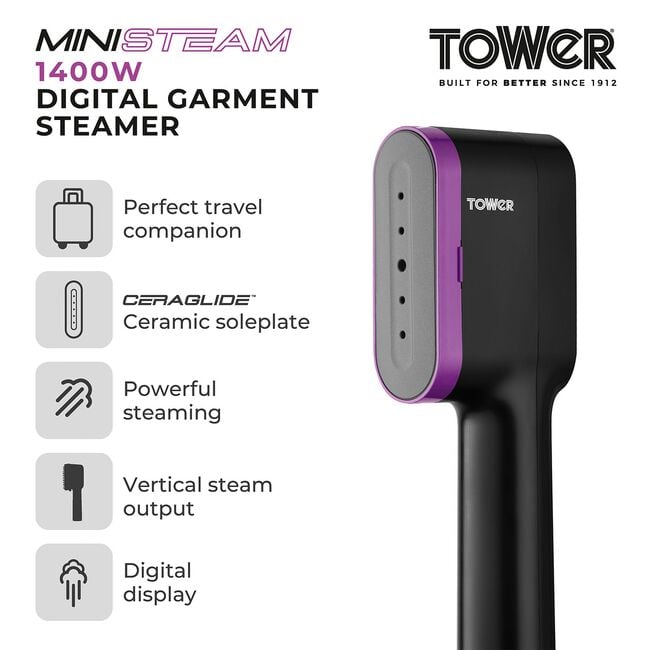 TOWER 1400W DIGITAL Garment Steamer Lilac