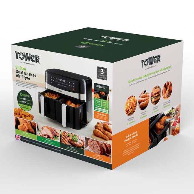 Tower Vortx 9L Black Dual Basket Air Fryer