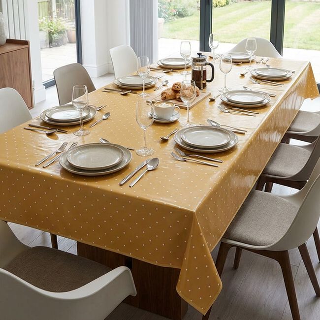 Dotty Ochre Oil Tablecloth 160cm x 230cm