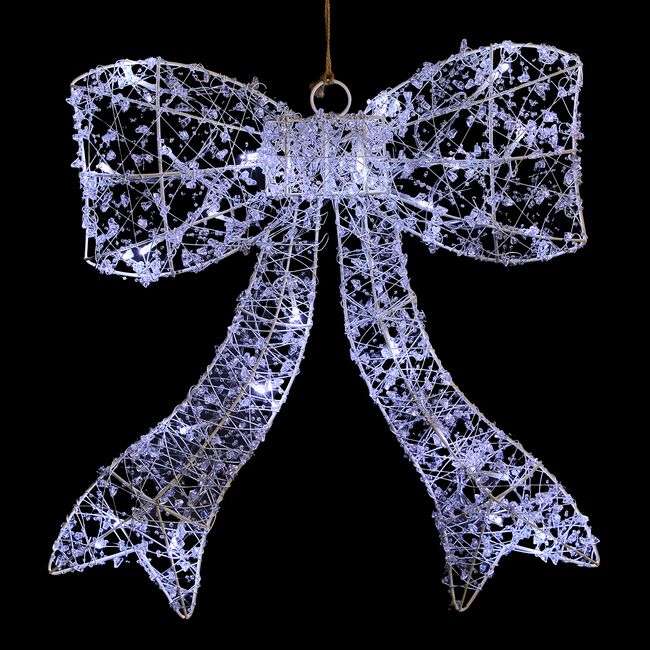 Crystal Bead Christmas Bow with Twinkling Lights
