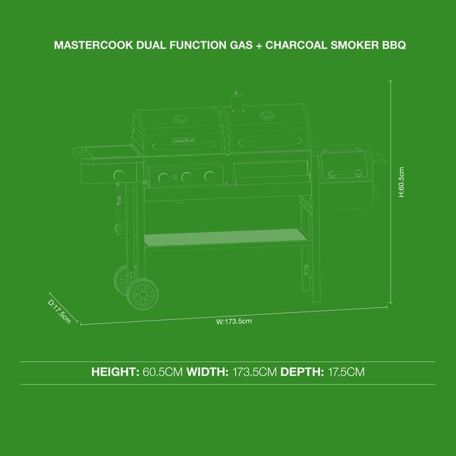 Mastercook Dual Function Gas & Charcoal Smoker BBQ