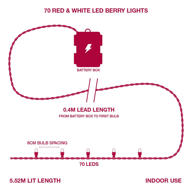 70 Red & White LED Berry String Lights
