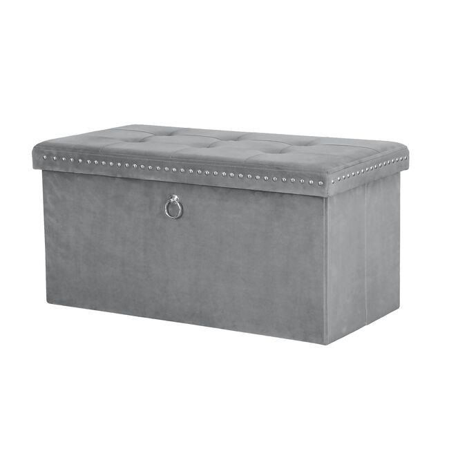 Velvet Foldable Large Charcoal Ottoman