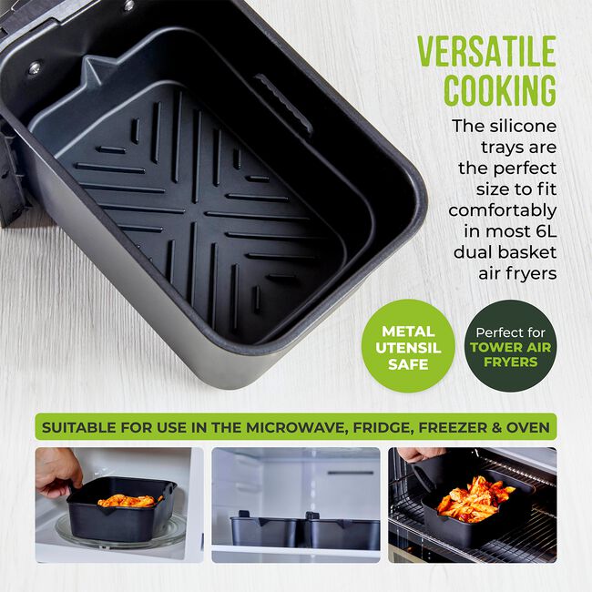 Tower Black Rectangular Air Fryer Tray - 2 Pack