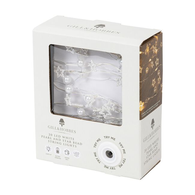 20 LED White Pearl and Star Bead String Lights