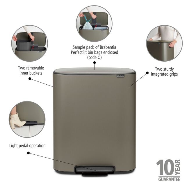 60L Brabantia Recycling Bin - Platinum