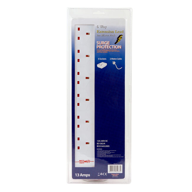 6 Way Extension Lead 2m Blister Pack