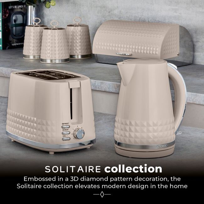 TOWER SOLITAIRE BEIGE 2 Slice Toaster
