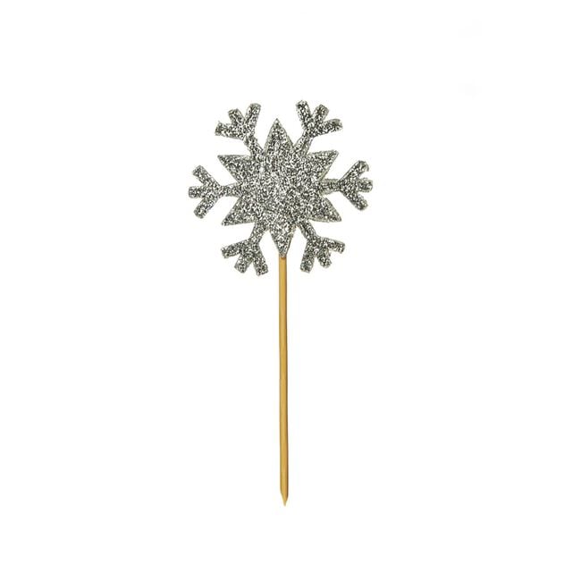 Glitter Snowflake Cupcake Toppers 12 Pack - Silver