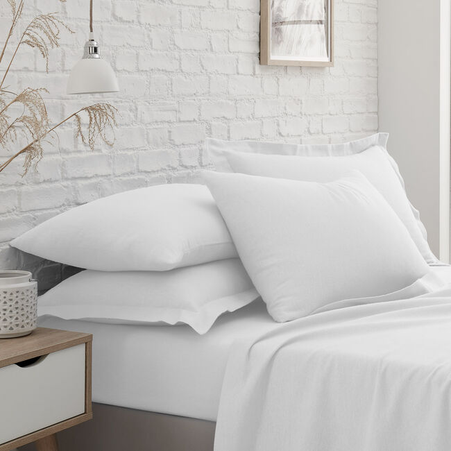 HOUSEWIFE PILLOWCASE PAIR Brushed Cotton White 