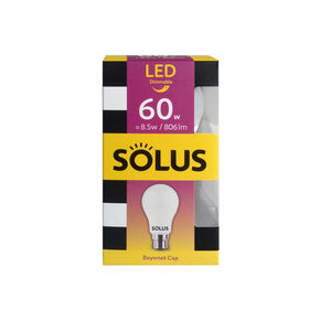 Solus A55 BC LED Bulb 8.5W (EQ. 60W) Dimmable