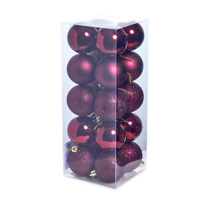 20 PACK BURGUNDY Bauble Set