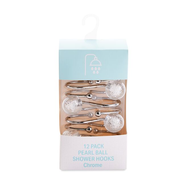 Pearl Ball Chrome Shower Hooks - 12pk