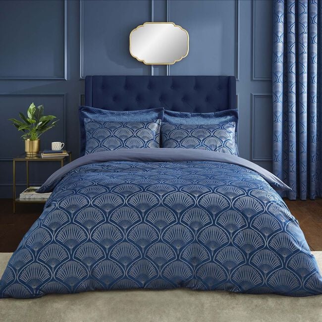 CATHERINE LANSFIELD DOUBLE DUVET COVER Art Deco Pearl Navy 