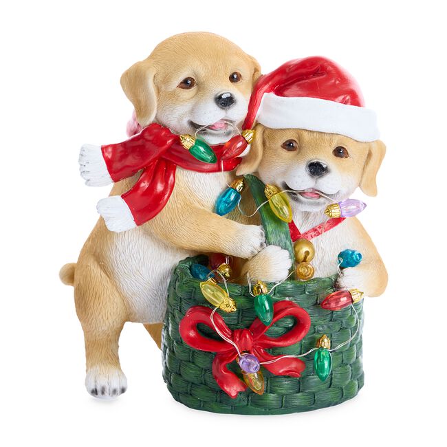 Christmas Dogs In Basket With String Lights