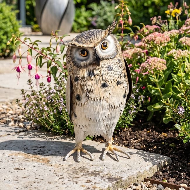 22cm Metal Owl Standing Garden Ornament