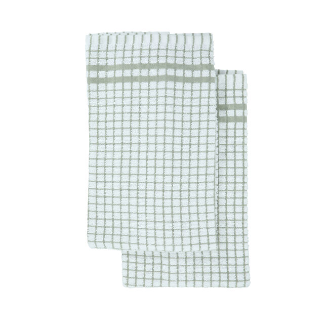Mono Check Tea Towel 2 Pack - Sage