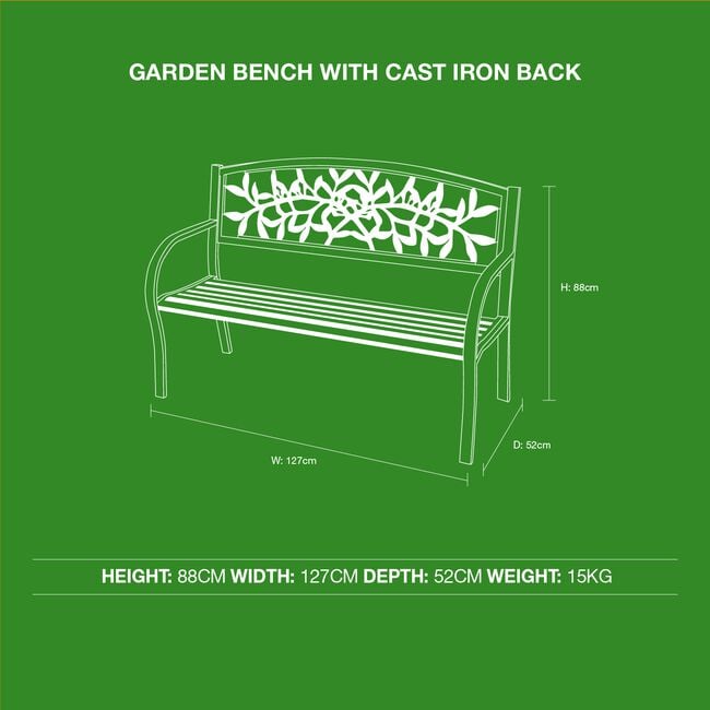 Garden Bench with Cast Iron Back
