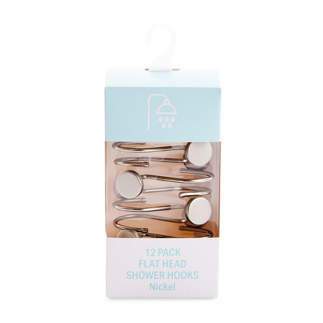 12 PACK FLAT HEAD NICKEL Shower Hooks 