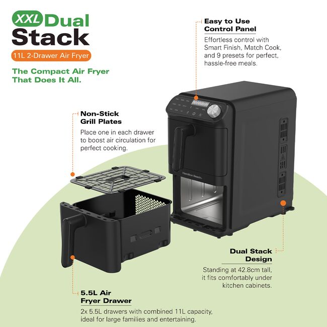 Hamilton Beach 11L (2 x 5.5L) Dual Stack Air Fryer