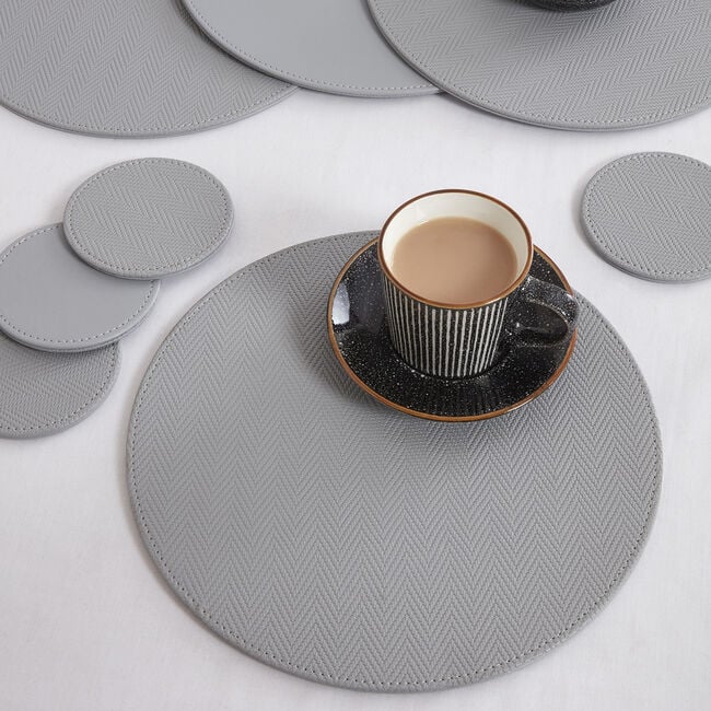 Reversible Round Herringbone Placemats - Grey