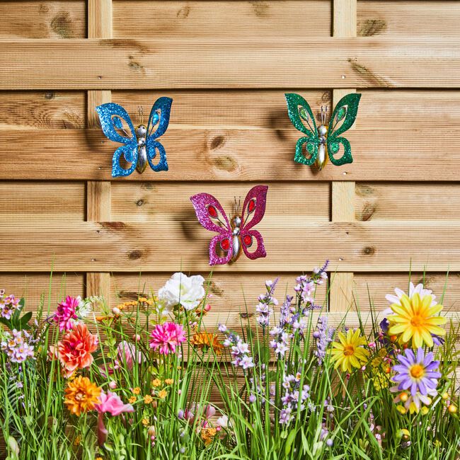 Glitter Jewel Butterflies Garden Wall Art Set of 3