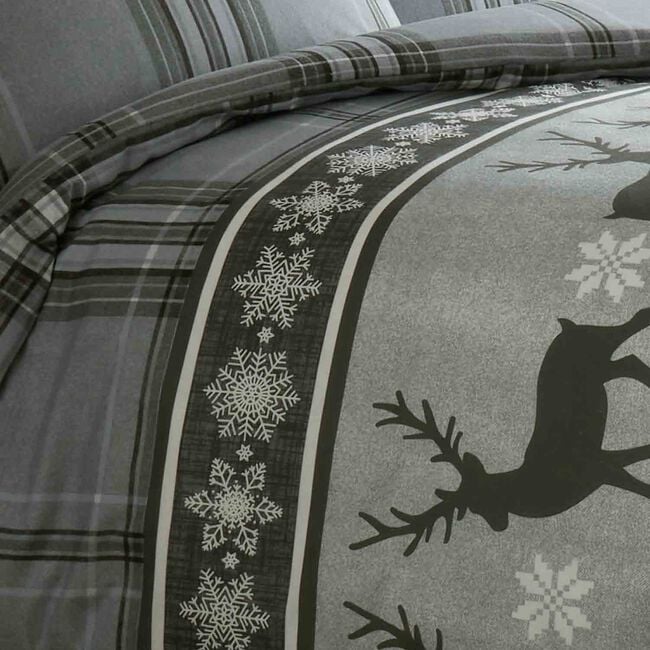 SINGLE DUVET COVER Brushed Cotton Snowflurry Check Stag