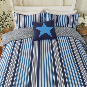 SUPER KING SIZE DUVET COVER Beach House Stripe Cobalt Blue / Navy