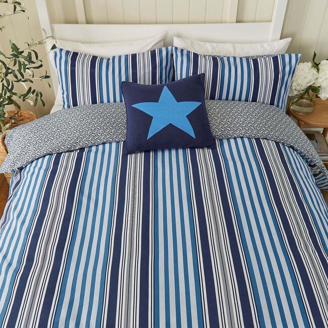 SUPER KING SIZE DUVET COVER Beach House Stripe Cobalt Blue / Navy