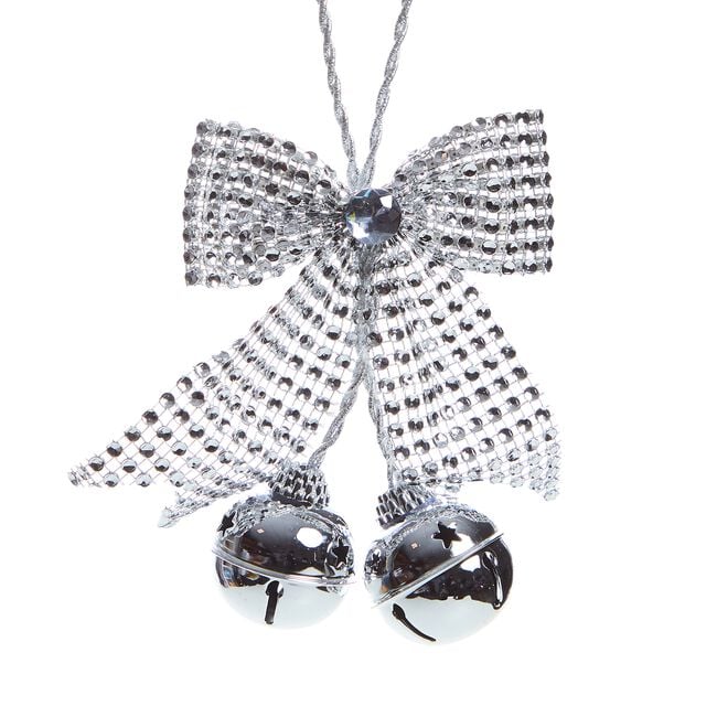 Silver Bow with Bells Christmas Tree Decoration