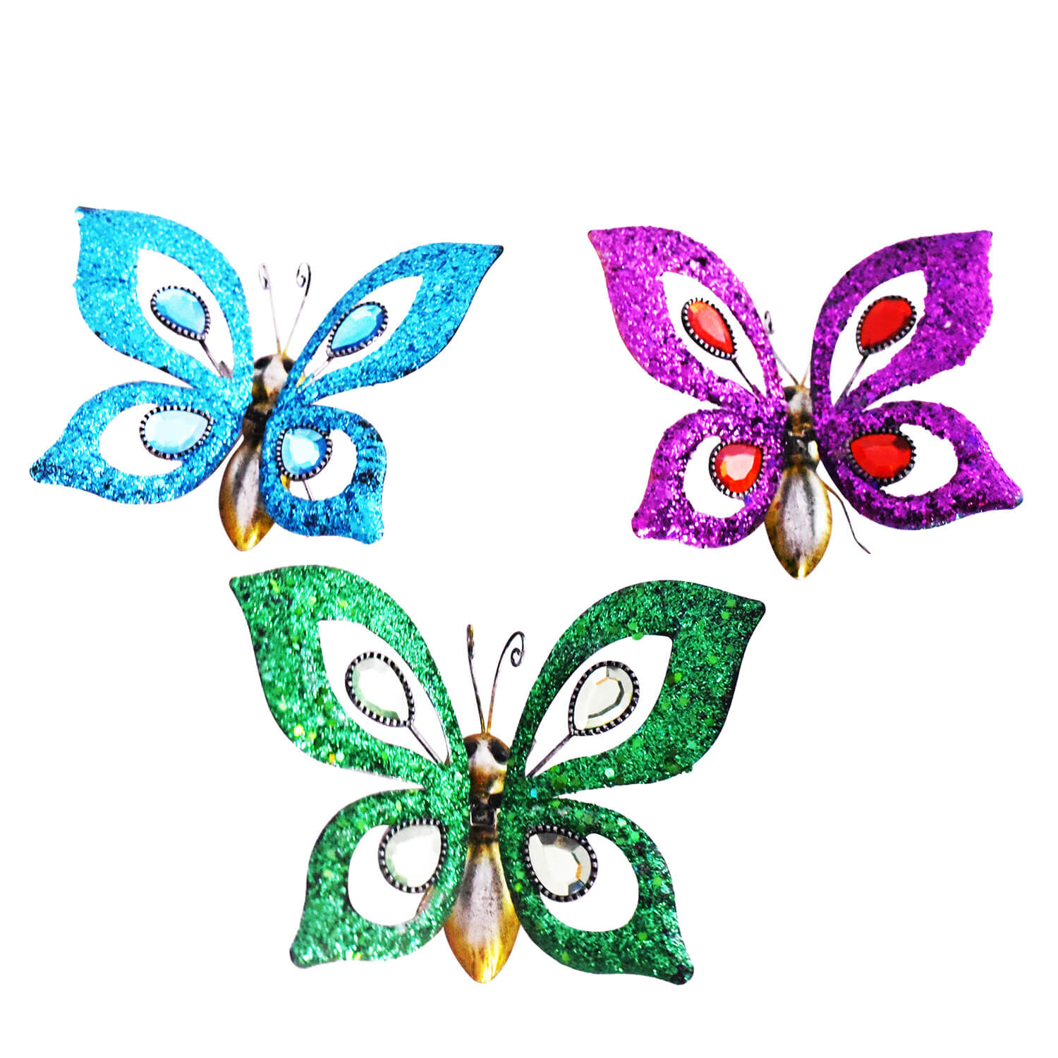 Glitter Jewel Butterflies Garden Wall Art Set of 3 - Home Store + More