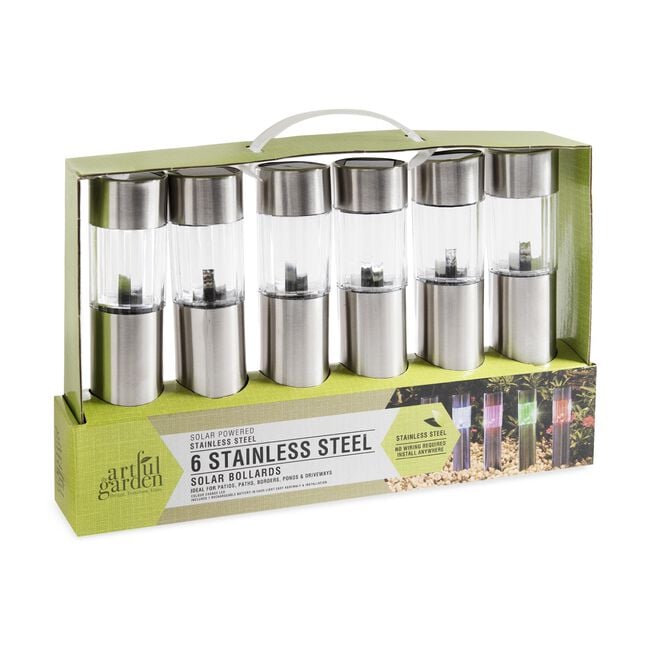 6 Stainless Steel Solar Garden Light Bollards