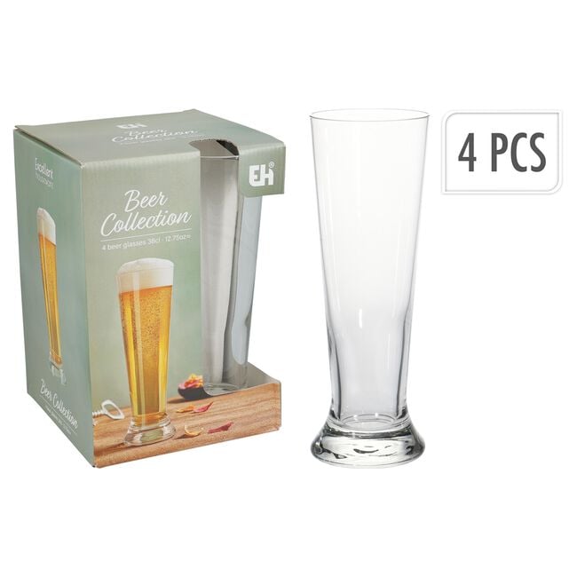 Beer Collection 4Pk Long Beer Glasses 380ml