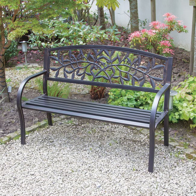 Garden Bench with Cast Iron Back