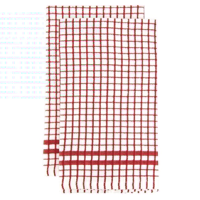 Mono Check Tea Towels 2 Pack - Red