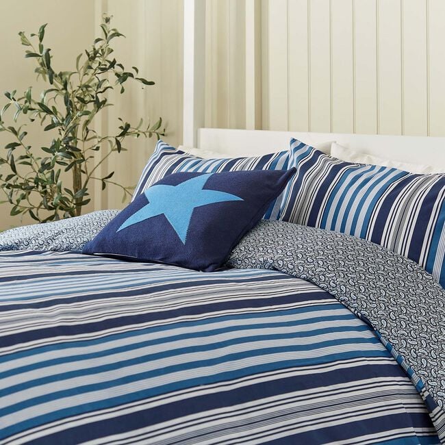 SUPER KING SIZE DUVET COVER Beach House Stripe Cobalt Blue / Navy