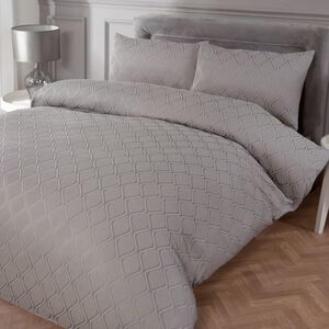 SINGLE DUVET COVER Trellis Waffle Jacquard Silver