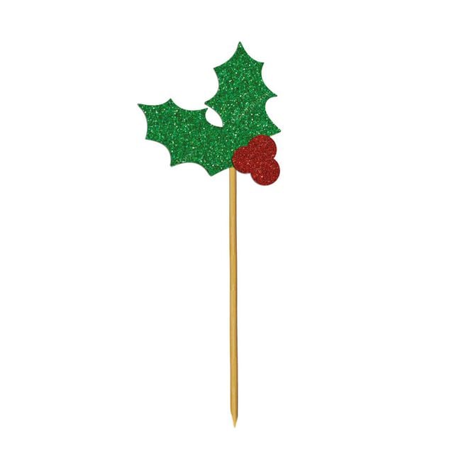 Holly Glitter 12 Cupcake Toppers 
