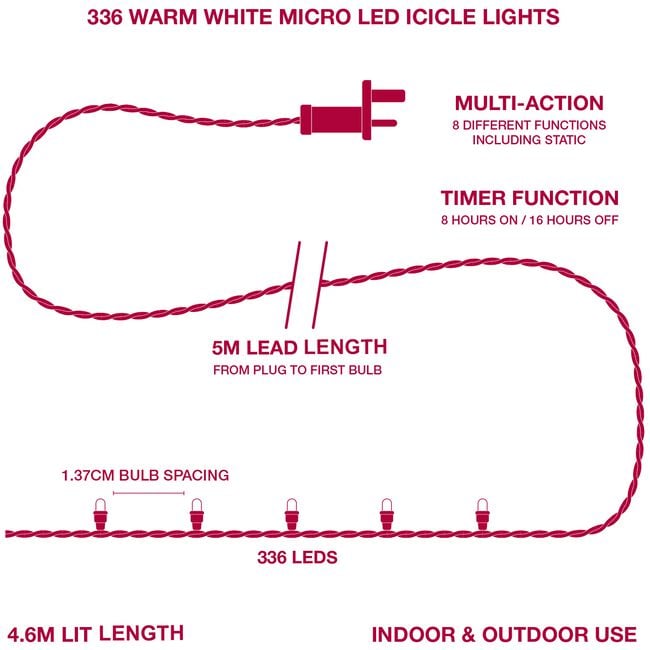 336 Warm White Micro LED Icicle String Lights