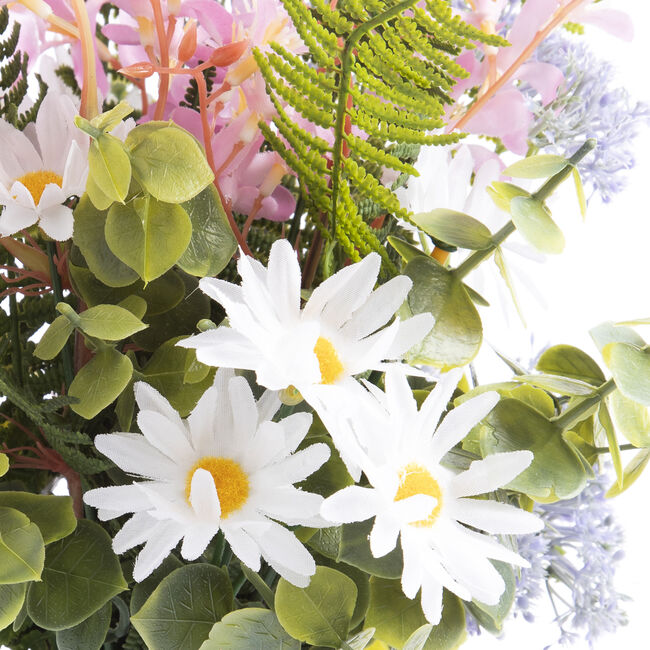 Faux Flower & Fern in Ceramic Teal Vase 36cm